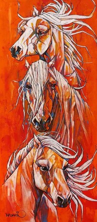 Momin Khan, 20 x 48 Inch, Acrylic on Canvas, Horse Painting, AC-MK-116